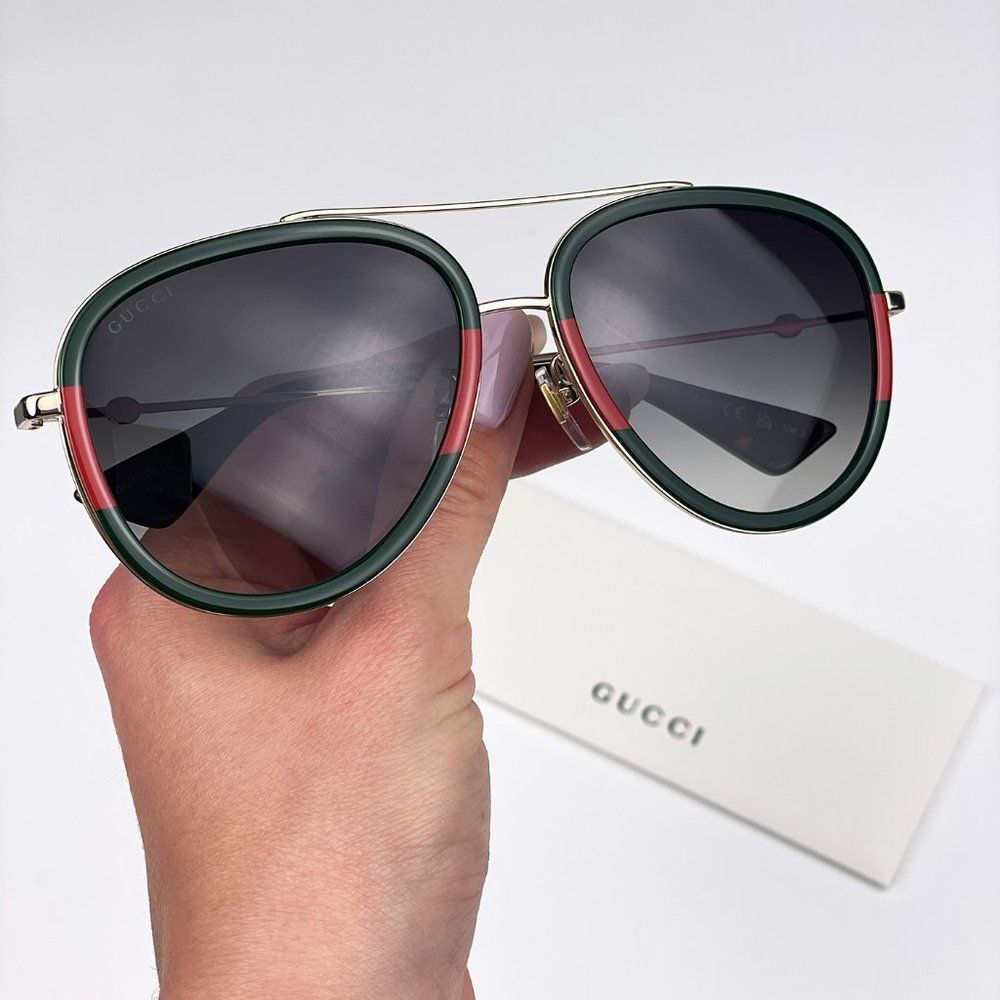 Gucci Urban Gg0062s 003 Brand New Sunglasses Gold Gold Green Unisex